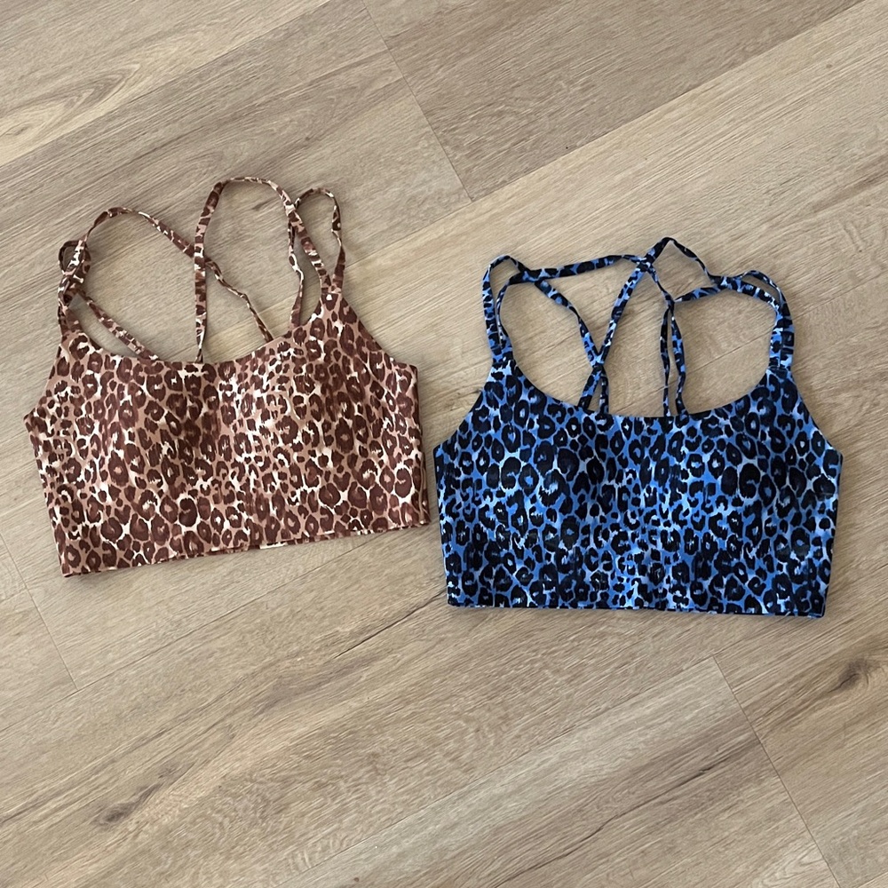 Aerie Leopard Print Sports Bras in Brown and Blue